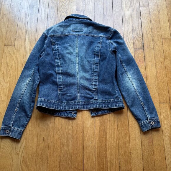 Vintage 90s Guess Size M Blue Denim Authentic Original Jeans Trucker Jacket - Picture 15 of 16